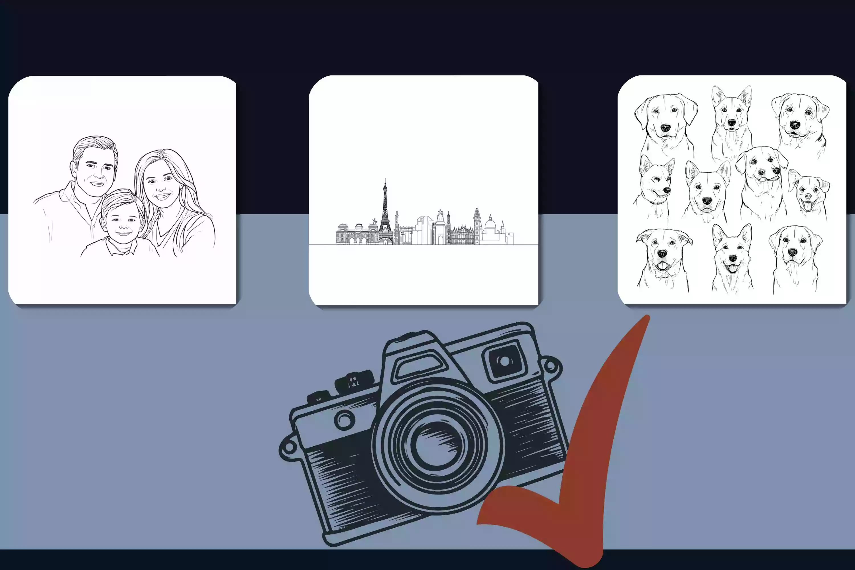 Family photo transformed into minimalist line art