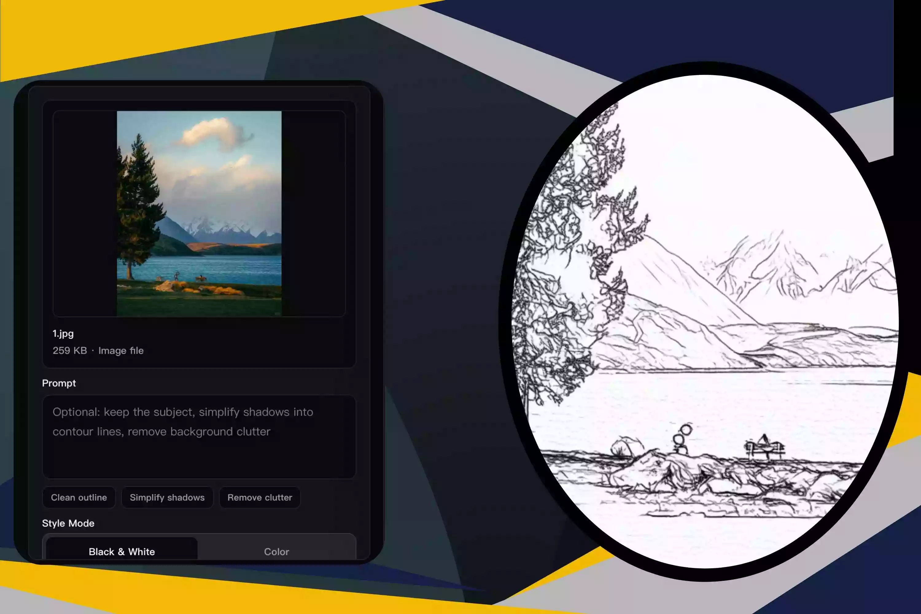 Original image with key details preserved in line art