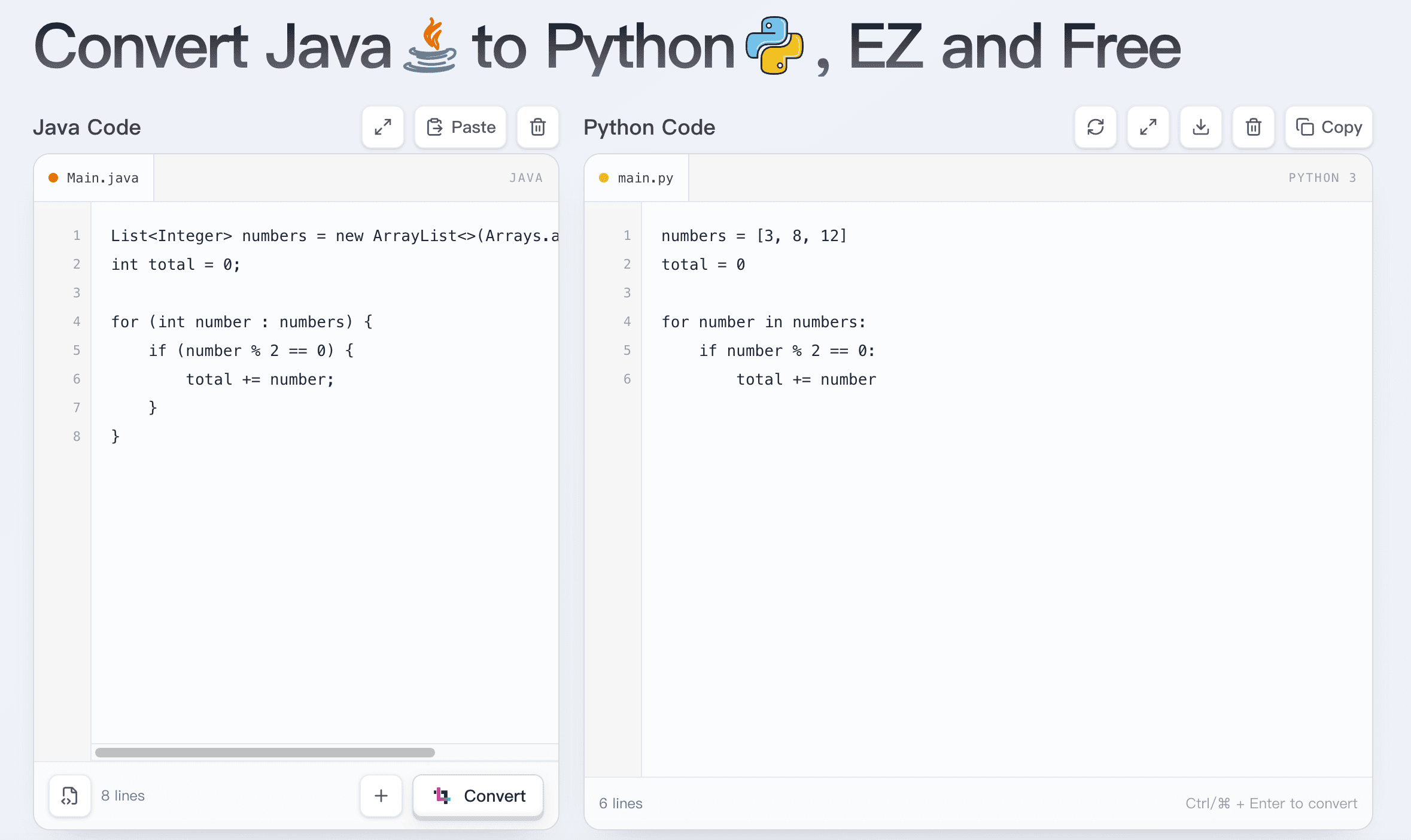 Java collection and loop code beside Python