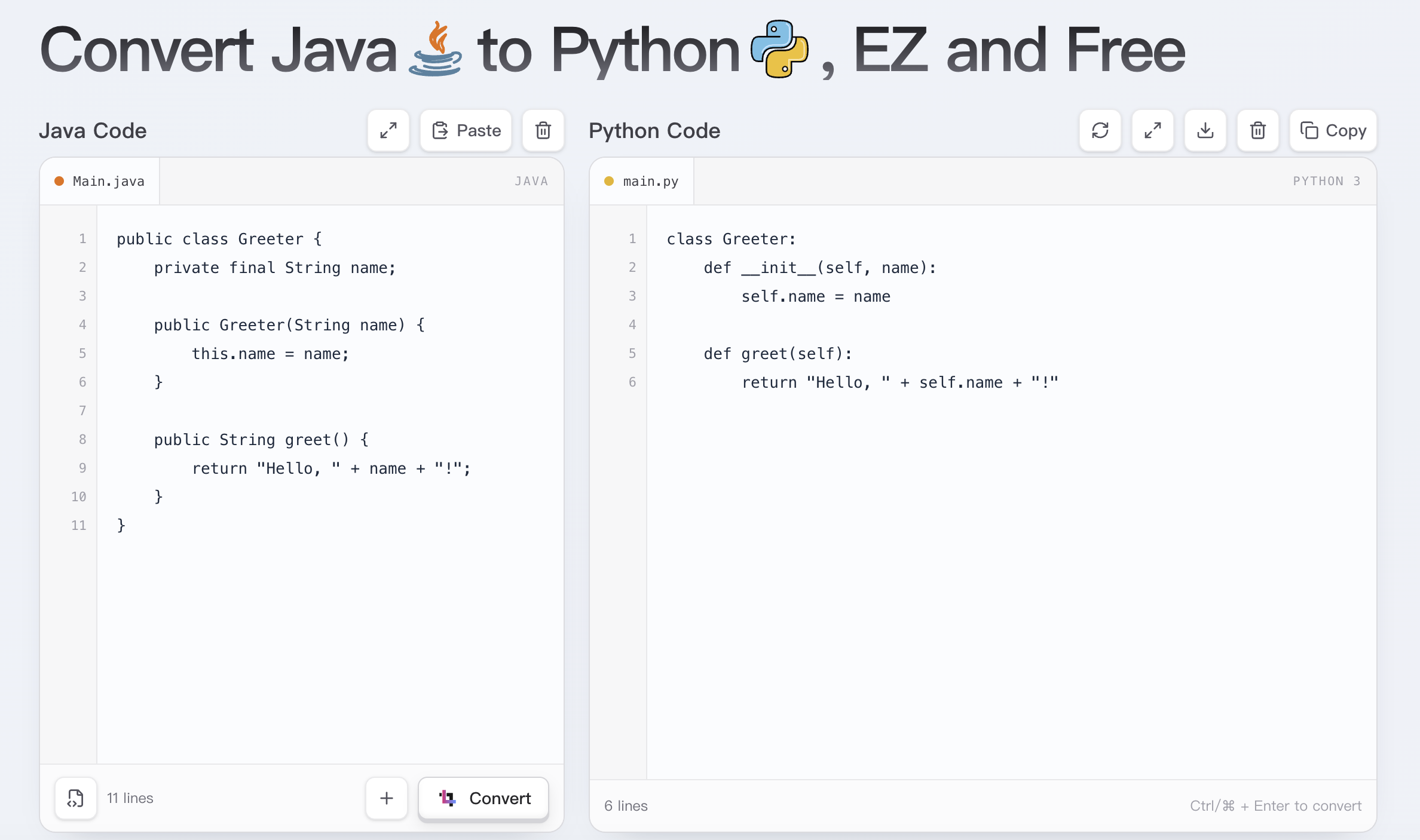 Java class converted into Python code