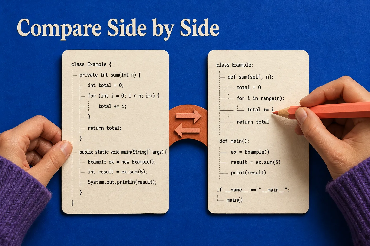 Side-by-side Java and Python code editors