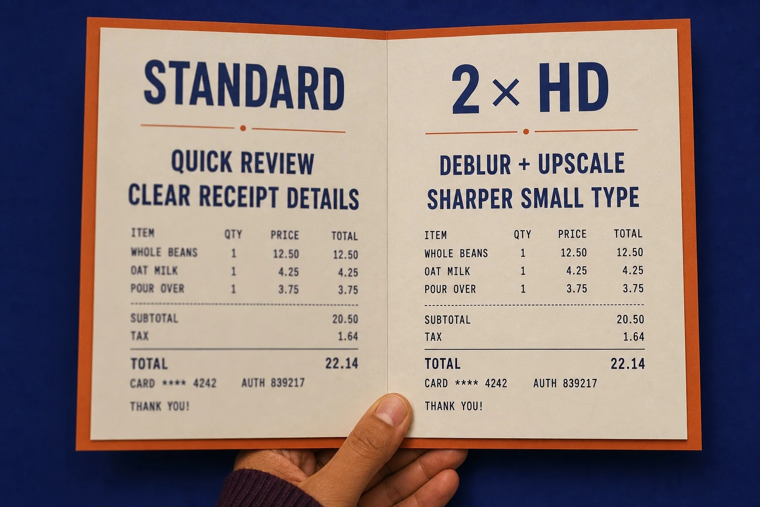 Text enhancer quality controls showing Standard and 2x HD output options.