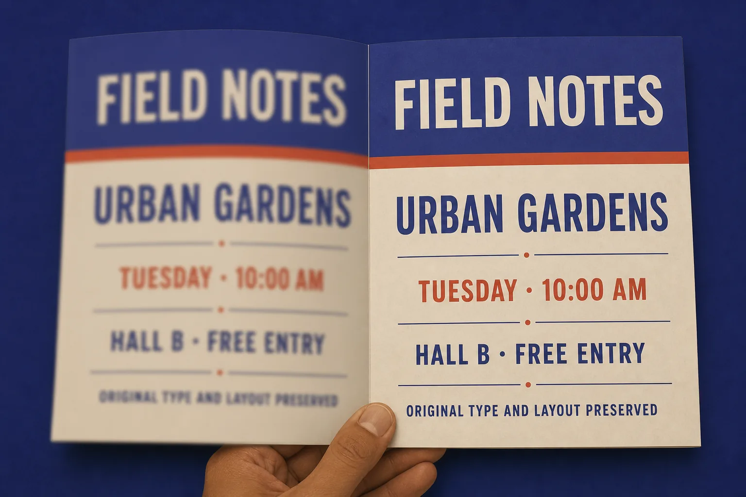 Printed programme with its original layout preserved while text becomes clear