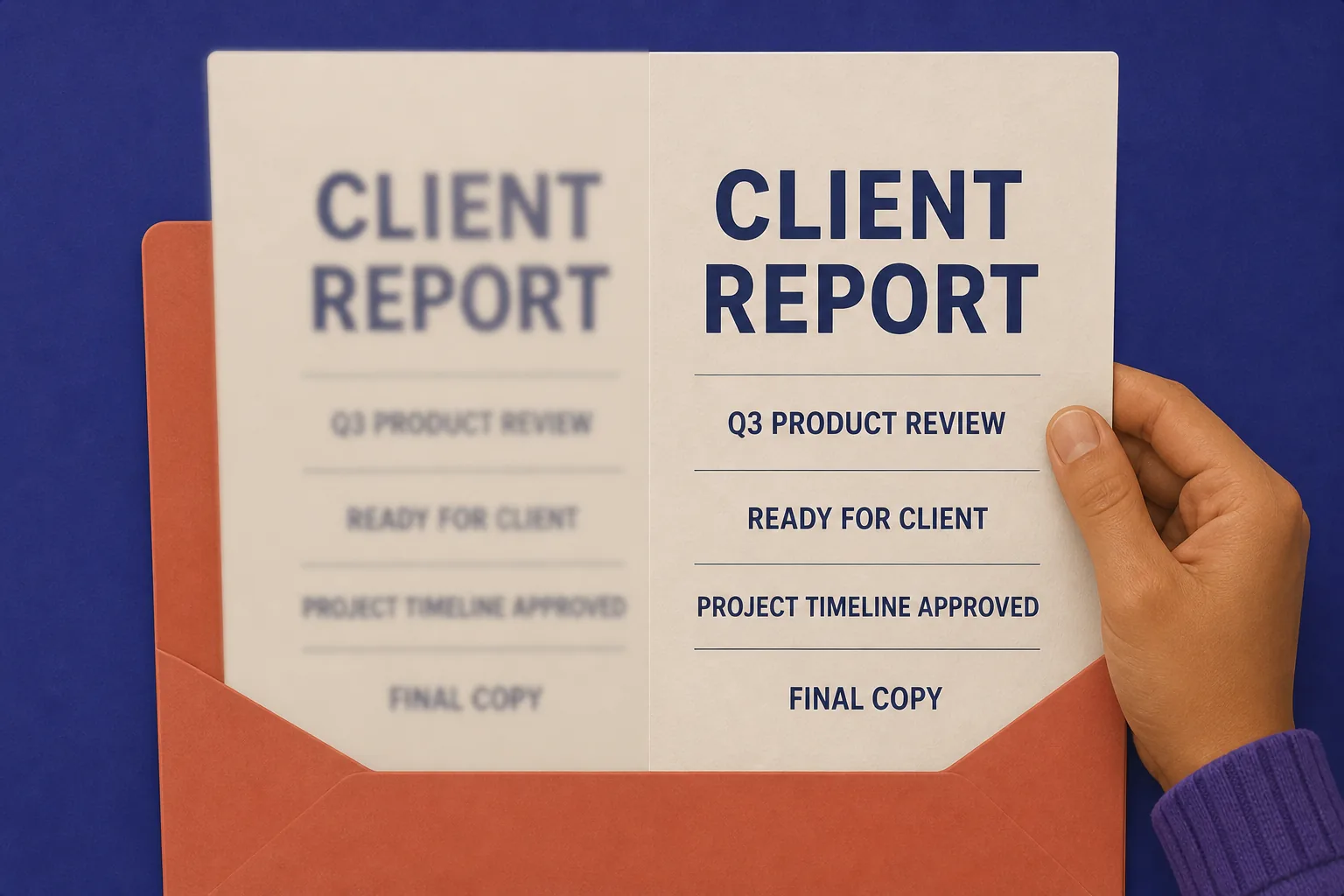 Client report with blurry text restored for a professional presentation